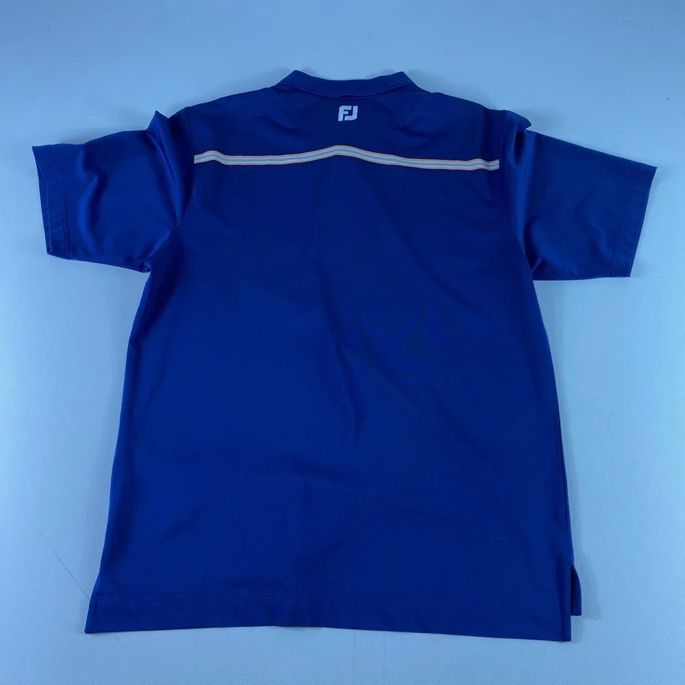 FootJoy Polo‎ Shirt Mens Medium Blue Golf Performance Orange Stripe Short Sleeve
